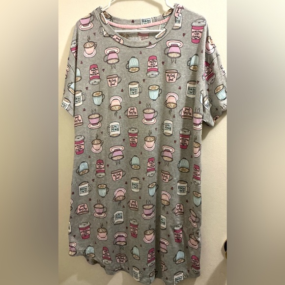 Cozy Gray Coffee Themed Night - Tee /Pajamas (Sleepwear ) - Picture 3 of 5